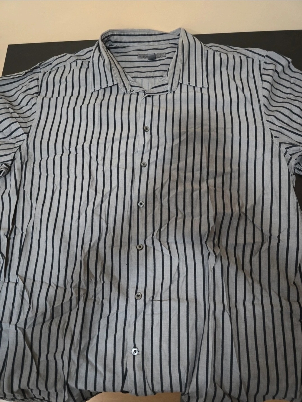 Old Navy Men's Light Gray Shirt with Black Vertical Stripes